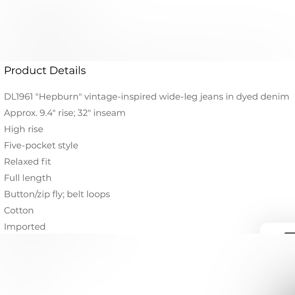 NWT DL1961 SZ 14/32 “Hepburn” wide leg high rise vintage inspired 5-pocket jeans - Picture 11 of 12